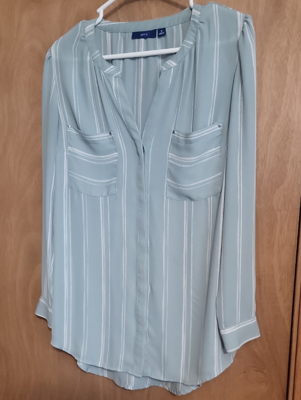 Apt. 9 Pale Sage Green Striped Long-Sleeve Blouse semi Sheer, oversized